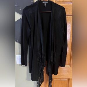 INC International Concepts Black Fringe Open-Front Cape